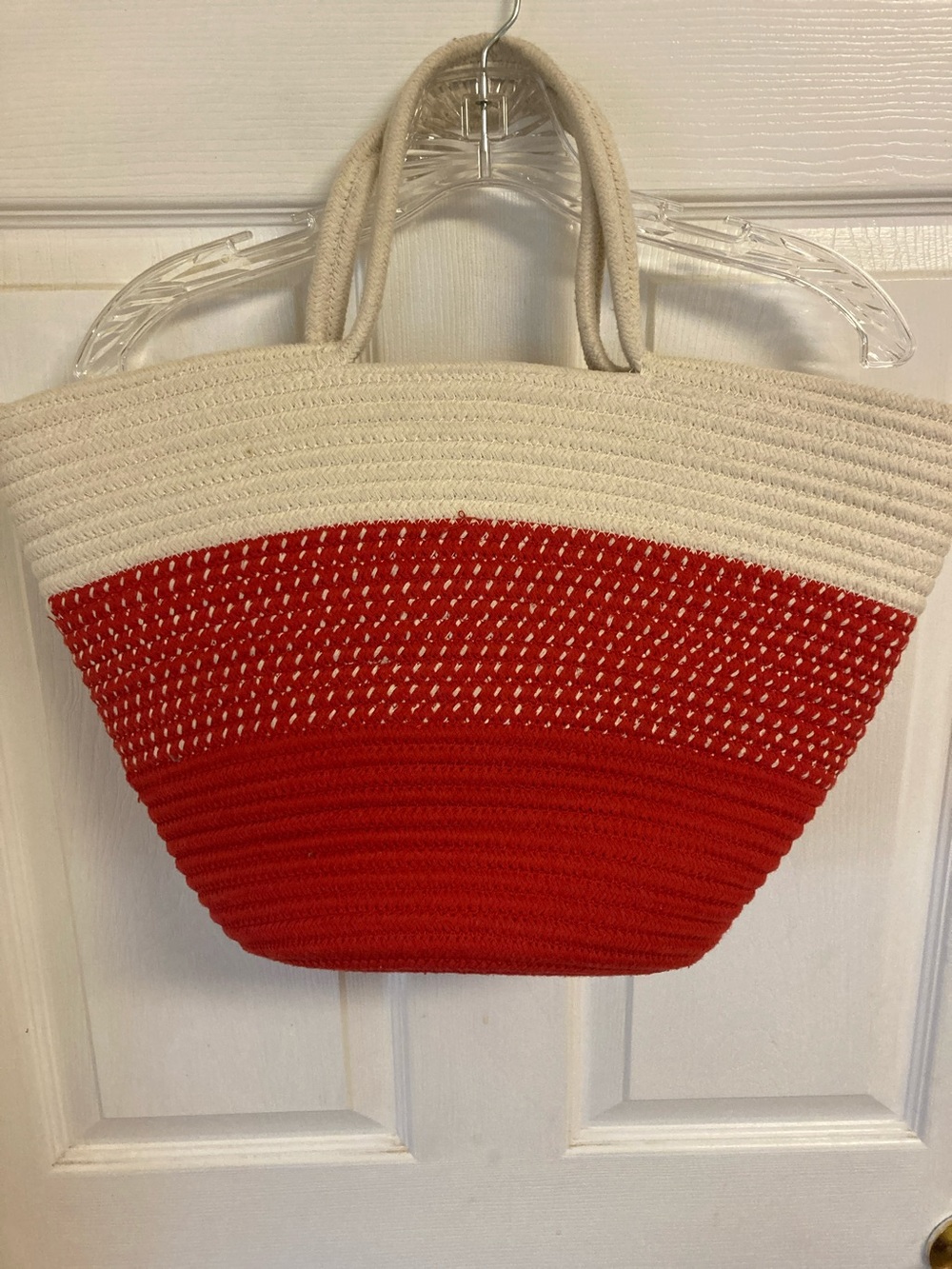 Sun N Sand Woven Tote Cream and Red Canvas